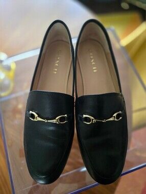 Coach Factory Black Leather Slip-On Loafers with Gold Horsebit Detail - sz 10